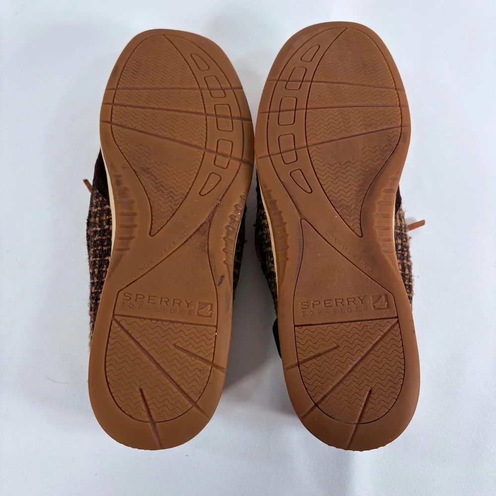 Sperry Top-Sider Boat Shoes Brown Suede Woven Houndstooth Mens 10 M
